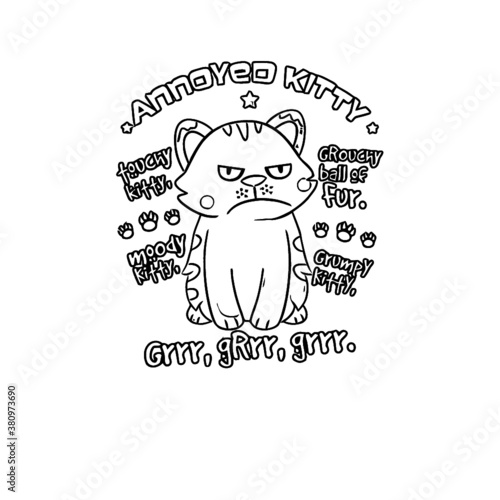 funny touchy kitty annoyed cat kitten lovers tee unisex fleece zip design animals coloring book animals vector illustration