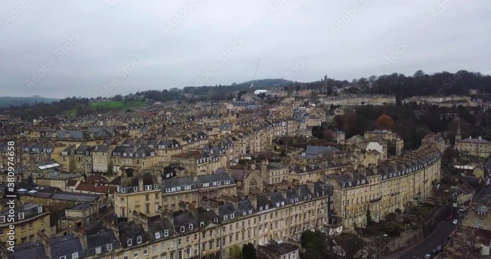 Aerial view of Bath residential area with rows of Georgian architecture buildings on an overcast day Aerial view of Bath residential area with rows of Georgian architecture buildings on an overcast day