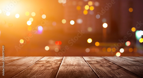 Wooden table, blurred bokeh...