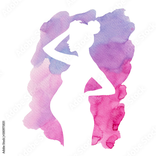 Pregnancy Mother and child plus abstract watercolor painted. Happy mothers day. Digital art painting. Vector illustration For cards, posters, stickers and professional design.