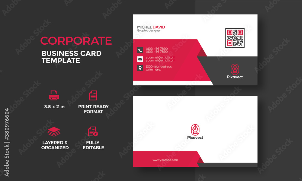 Stylish modern corporate red and black business card template design vector