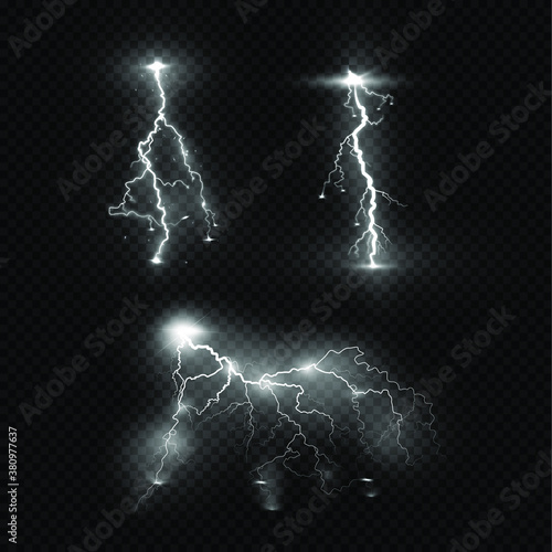 Lightning flash light thunder sparks on a transparent background.Fire and ice fractal lightning, plasma power backgroundvector illustration. Lightning PNG. 
