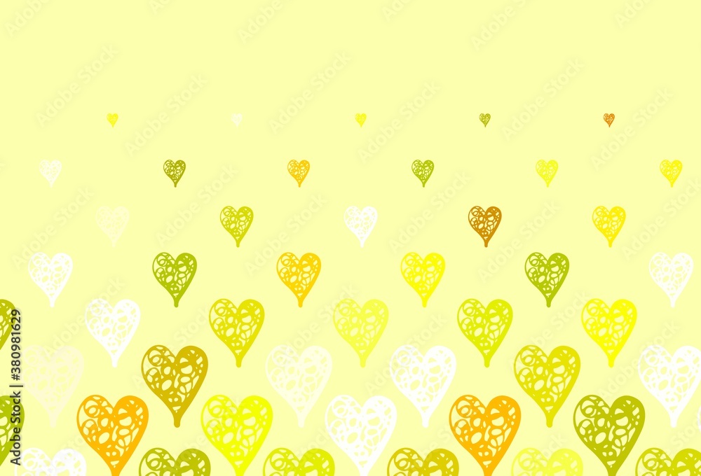 Light Green, Yellow vector background with Shining hearts. Light Green, Yellow vector background with Shining hearts.