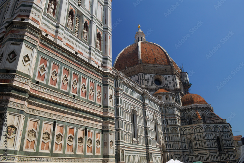 Side view of Duomo in Florence with Campanile and the Brunelleschi dome