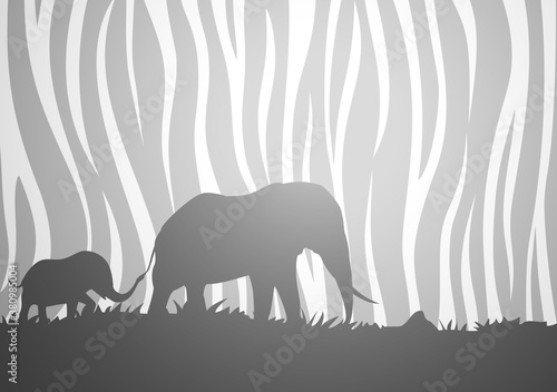 Design of elephants family walking