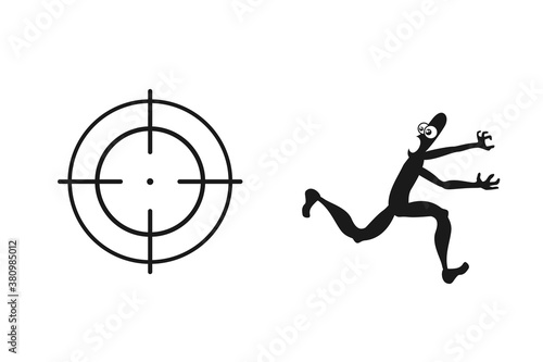 Scare man running and target illustration