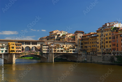 Ponte Vecchio old bridge shops over the Arno river in Florence