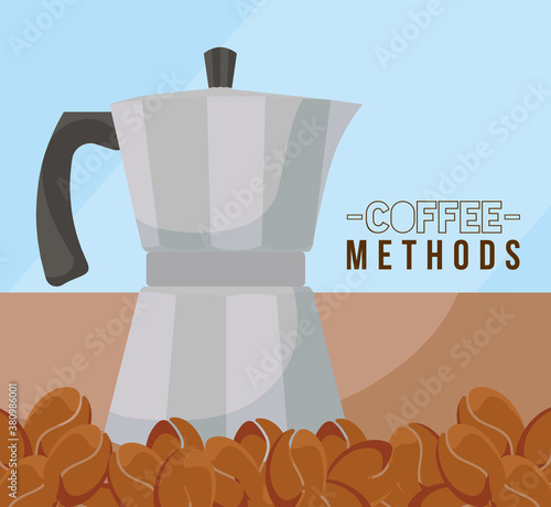 coffee methods with kettle and beans vector design