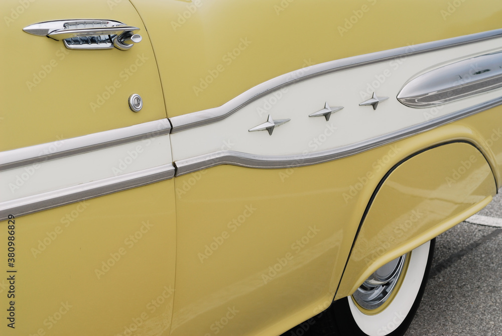Yellow 1957 Pontiac Laurentian v8 back end