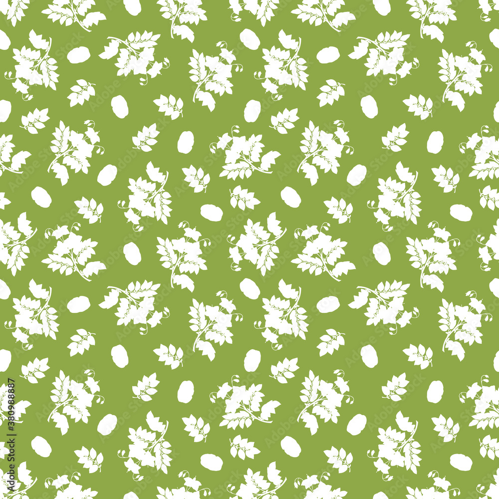 Potato flowers and vegetable seamless pattern. Vector stock illustration eps10. Potato flowers and vegetable seamless pattern. Vector stock illustration eps10.