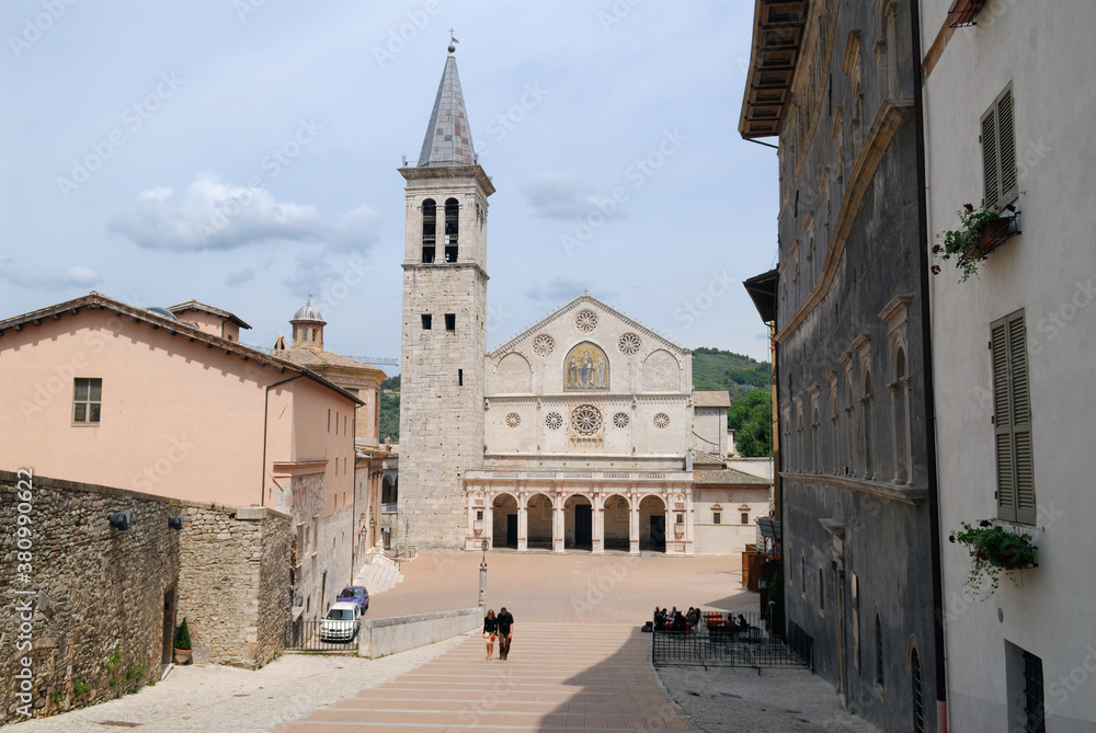 Main square and Duomo of Santa Maria dell Assunta in Spoleto Italy