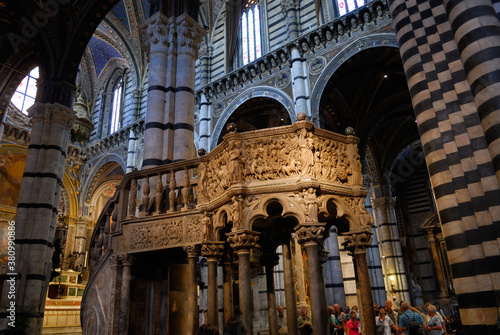 Octagonal carousel pulpit in the Duomo dell Assunta in Siena Italy