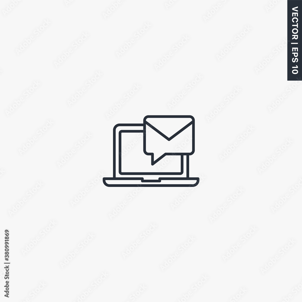 Laptop notification sms, linear style sign for mobile concept and web design Laptop notification sms, linear style sign for mobile concept and web design