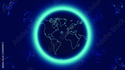 Digital global communication network technology background with digital code stream. Vector graphics.
