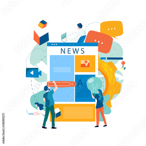 Online news, news update, news website, electronic newspaper flat vector illustration design. News webpage, information about activities, events, company announcements and informations