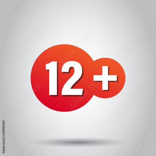 Twelve plus icon in flat style. 12+ vector illustration on white isolated background. Censored business concept.
