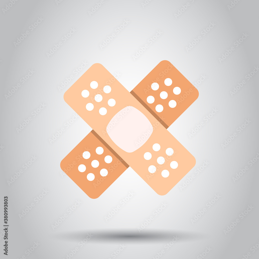 Bandage icon in flat style. Plaster vector illustration on white isolated background. First aid kit business concept. Bandage icon in flat style. Plaster vector illustration on white isolated background. First aid kit business concept.