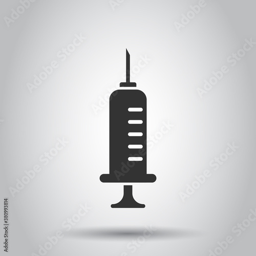 Syringe icon in flat style. Inject needle vector illustration on white isolated background. Drug dose business concept.