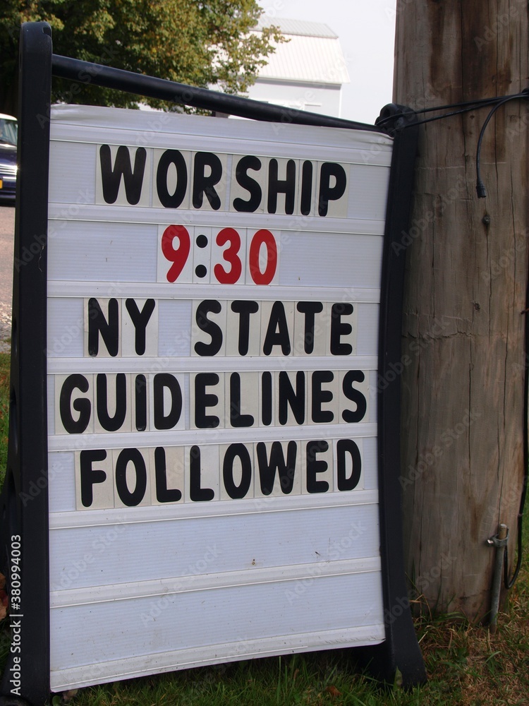A church sign in the era of Covid-19 says A church sign in the era of Covid-19 says