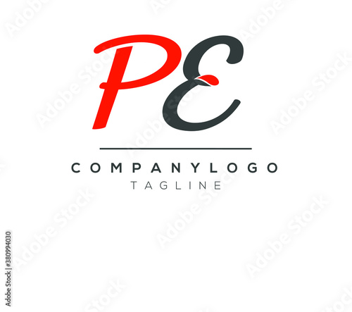 PE initials monogram letter text alphabet logo design	