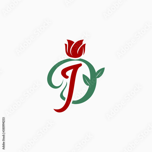 Creative d j letter logo. with rose concept