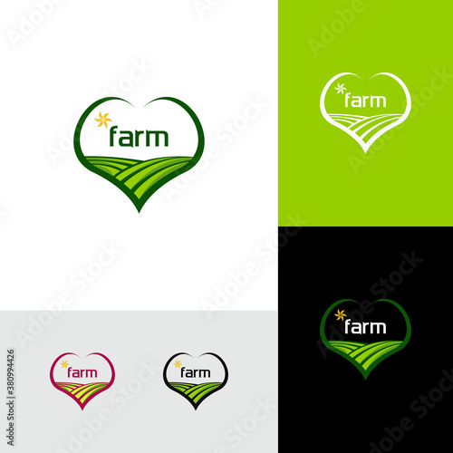 Creative farm with heart concept logo design vector