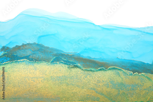 Art Abstract painting blots landscape horizontal background. Alcohol ink colors. Marble texture. © Liliia