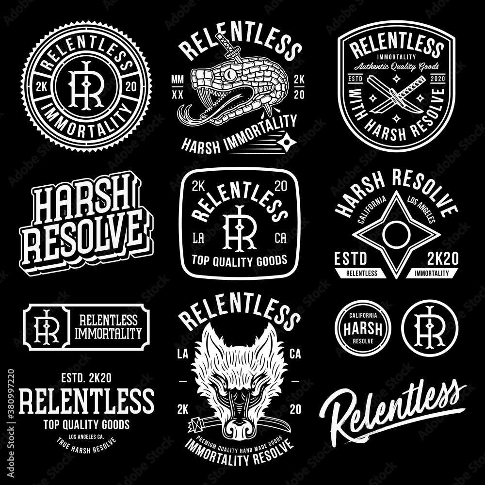 Relentless immortality starting pack white vector designs on a black background