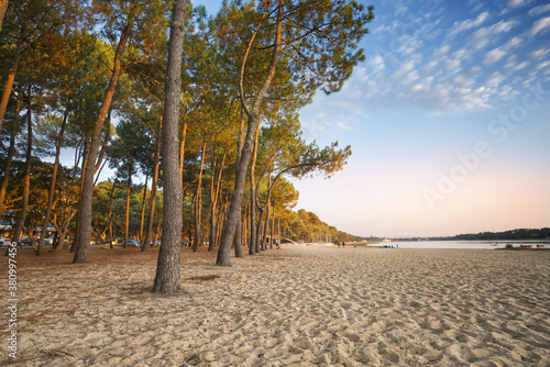 Beach at the bottom of Lake Hossegor in the Landes, France