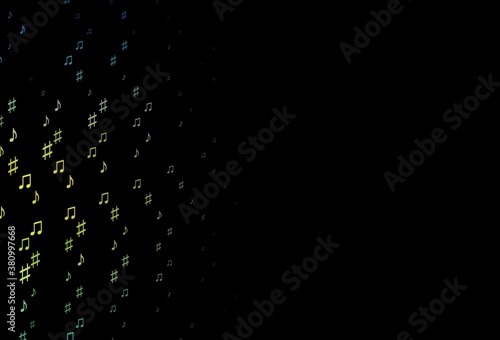 Dark Blue, Yellow vector backdrop with music notes.