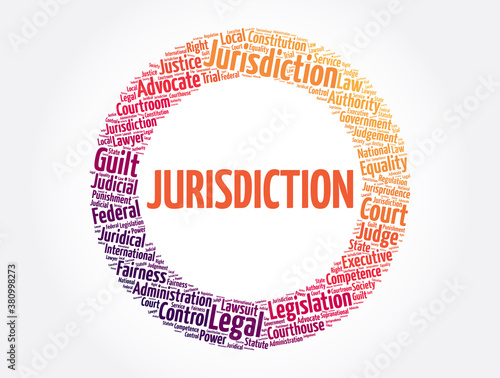 Jurisdiction word cloud collage, law concept background
