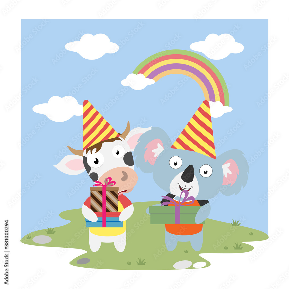 Fototapeta premium cute animal birthday illustration design