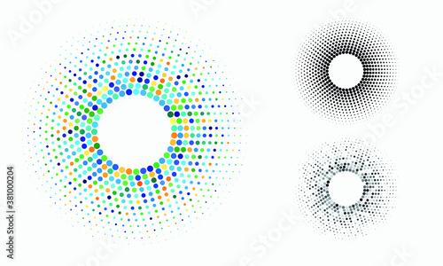 Abstract vector circle form halftone dots as icon, logo or design element for medical, treatment, cosmetic.