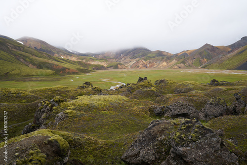 Beautiful Landmanalaugar gravel dust road way on highland of Iceland, Europe.