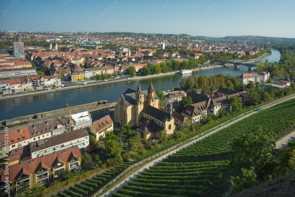 Miniature effect view of Wurzburg in lower Frankia.