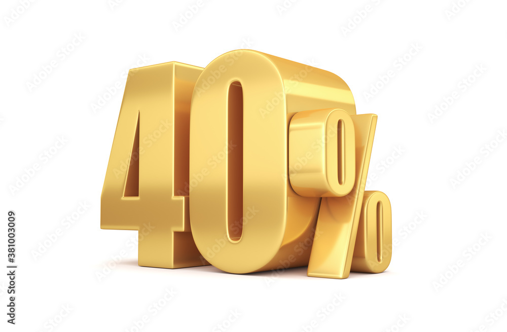 Illustration for advertising. 3d render illustration. Golden forty percent on a white background. Illustration for advertising. 3d render illustration. Golden forty percent on a white background.