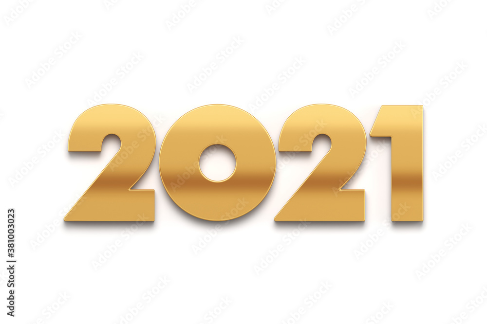 New Year. Gold inscription 2021 isolated on white background. Illustration for advertising. 3D rendering. New Year. Gold inscription 2021 isolated on white background. Illustration for advertising. 3D rendering.