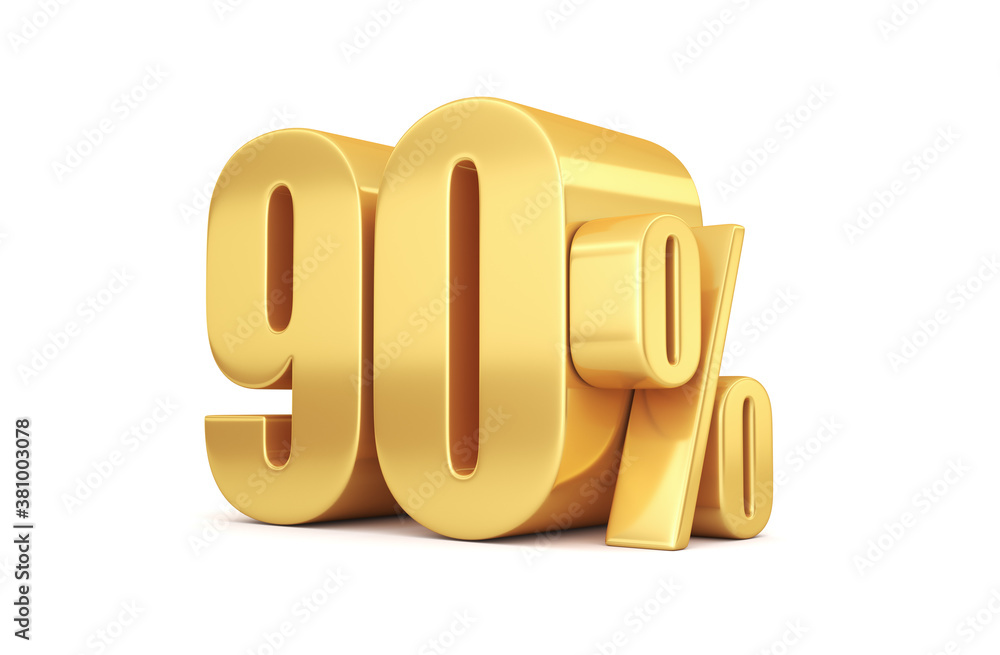 3d render illustration. Golden ninety percent on a white background. Illustration for advertising. 3d render illustration. Golden ninety percent on a white background. Illustration for advertising.
