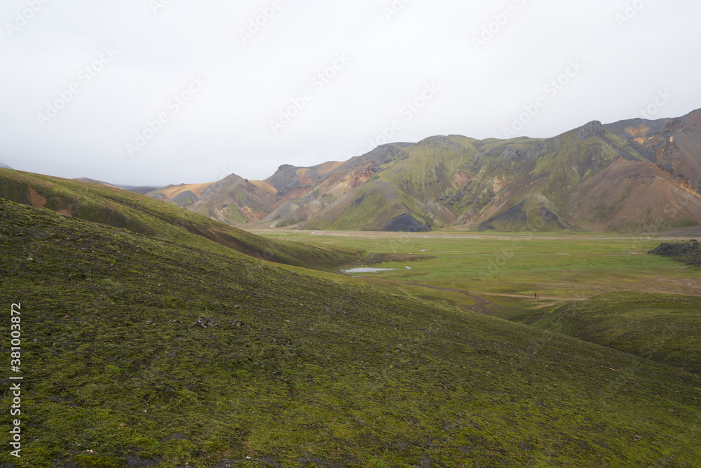 Beautiful Landmanalaugar gravel dust road way on highland of Iceland, Europe.