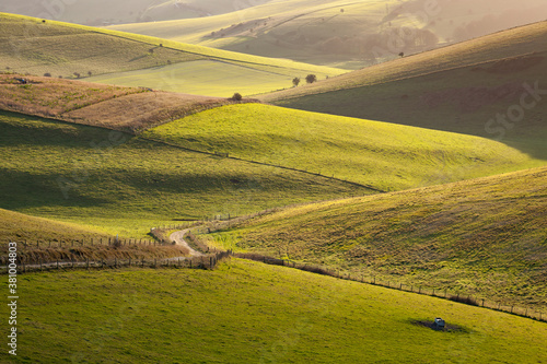 Interlocking fields of the South Downs National Park near Lewes, Sussex