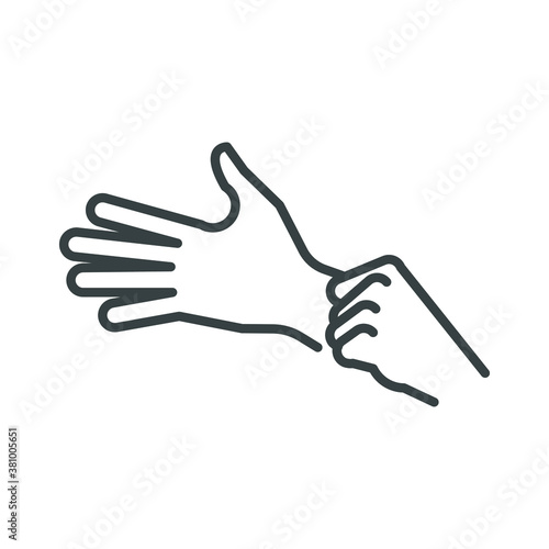 Medical Hand Gloves being put on Stretch fully editable linear icon stroke