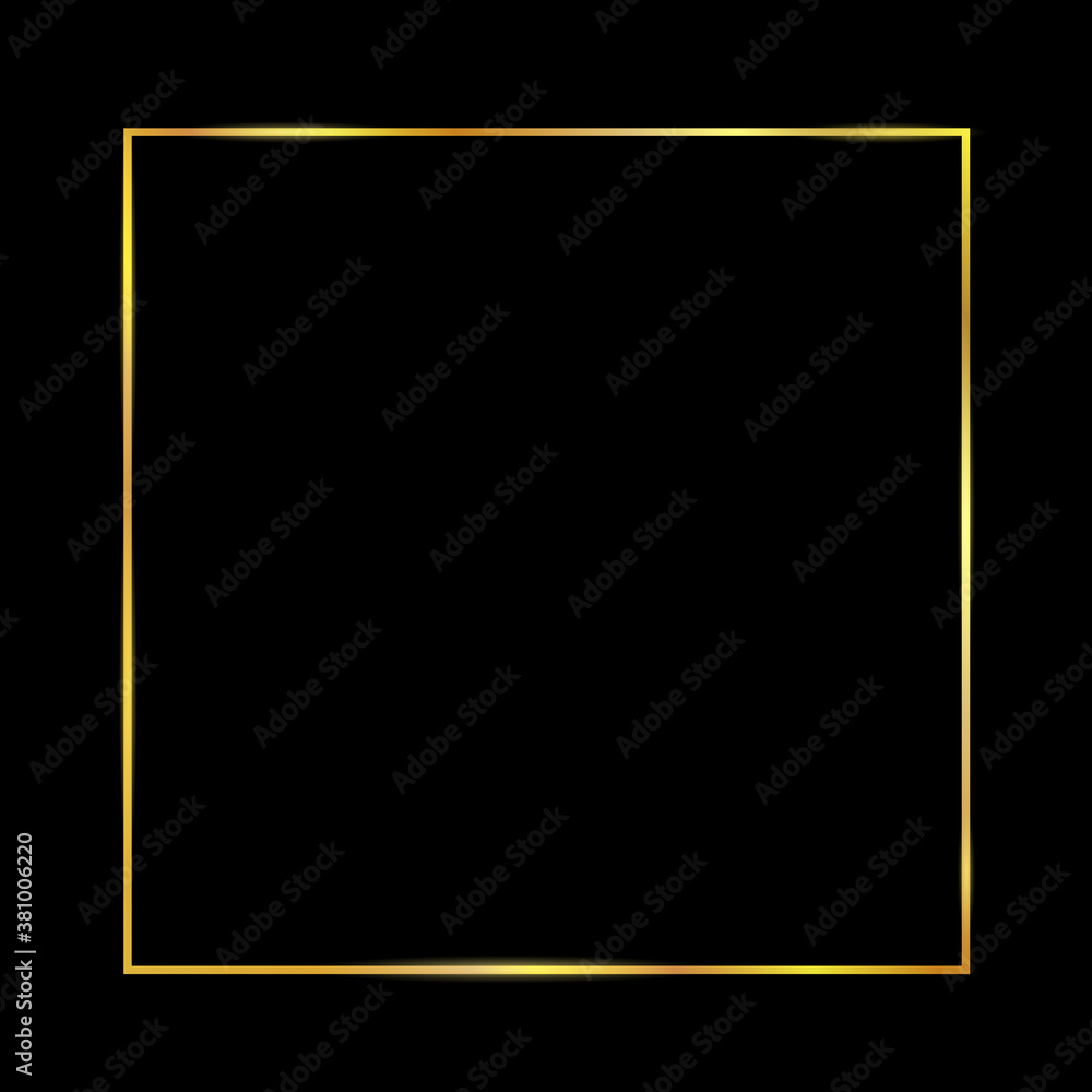 Golden luxury shiny glowing vintage frame with reflection and shadows on black background. Isolated gold border decoration – stock vector - obrazy, fototapety, plakaty 