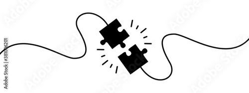 Business concept connecting puzzle pieces. Connection and disconnection concept. Concept of 404 error connection, page not found. Wire, cable of energy disconnect. Solving a problem - stock vector