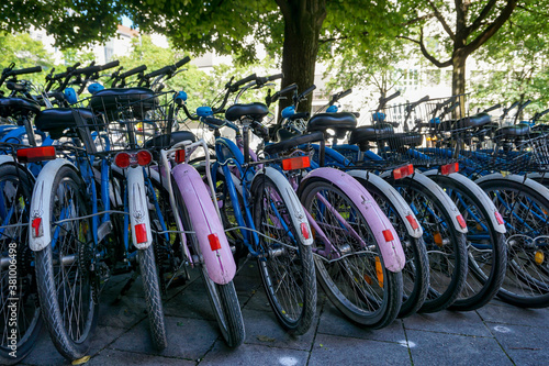 Fotografie Rental bikes lined up in a row