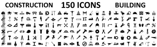 Set 150 construction icons, building, repair tools – stock vector photo