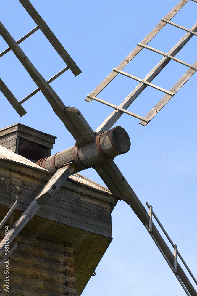Antique mill powered by the wind, Wooden windmill. Monument