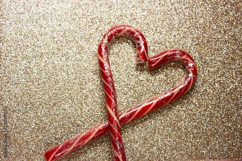 Christmas gift.Christmas candy cane in the shape of a heart.Valentine's day gifts