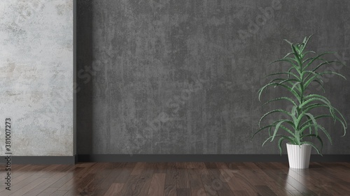 Fototapeta Naklejka Na Ścianę i Meble -  Interior background of room with stucco wall and vase with branch 3d rendering