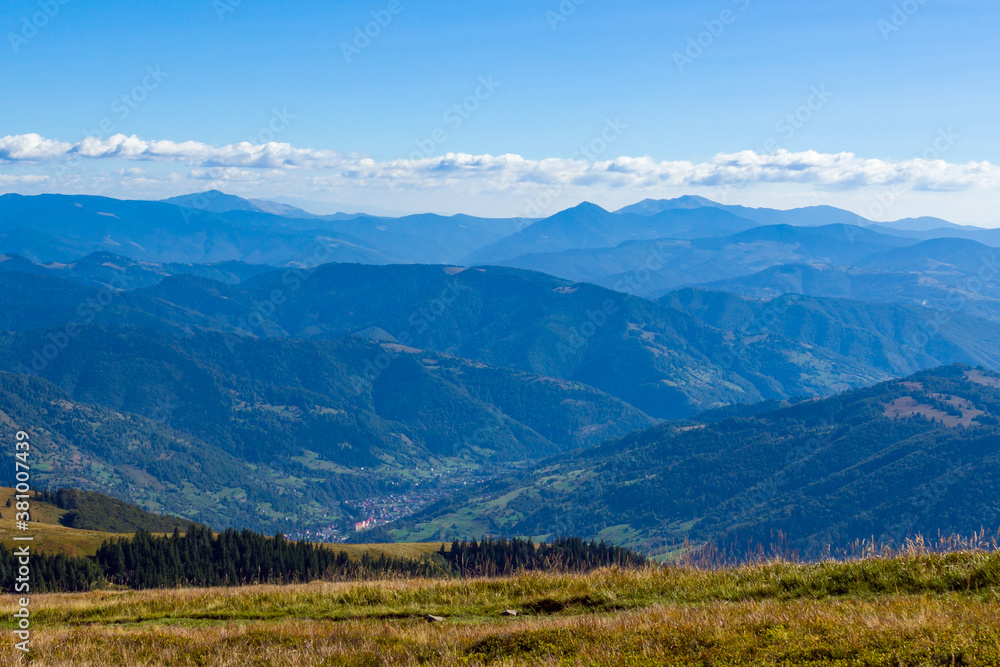 Mountains and village in the Carpathians, Ukraine