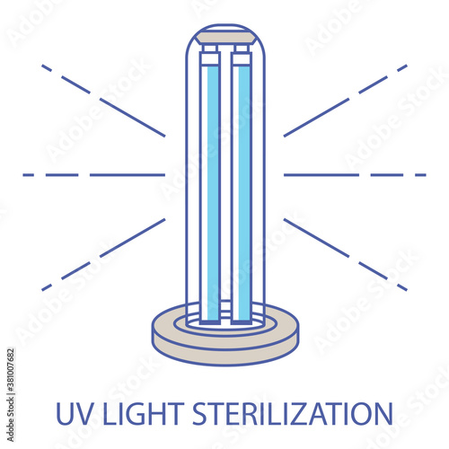 UV light disinfection color icon. Ultraviolet light sterilization of air and surfaces. Ultraviolet germicidal irradiation. Surface cleaning, medical decontamination procedure. UV lamp